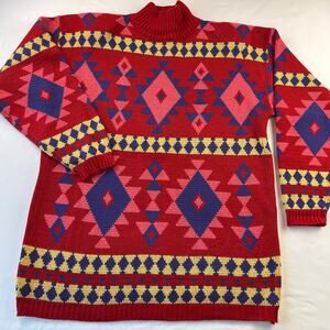 Michael Carrie Geometric Red Pink Vintage Sweater Women's size Small Acrylic